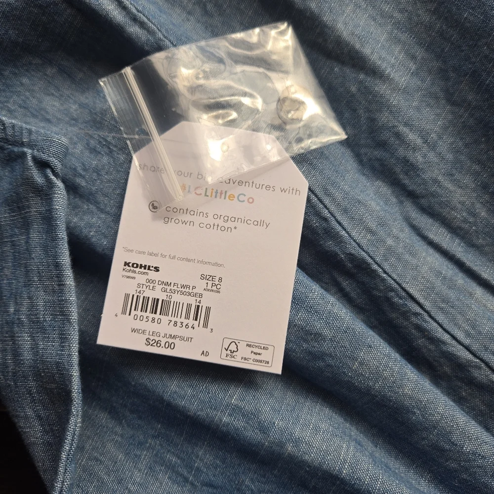 Little Co Girls Sz 8 Embroidered Floral 100% Organic Cotton Wide Leg Romper NWT - Picture 4 of 6